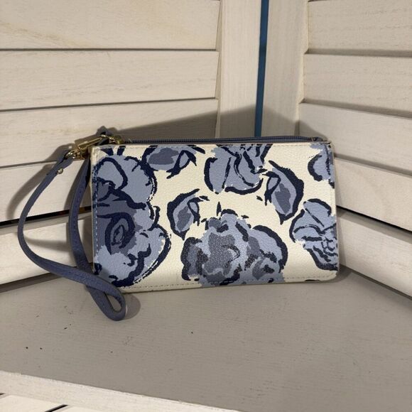 Giani Bernini Blue White Rose Clutch | Retro Chic Floral Wristlet - Picture 2 of 4